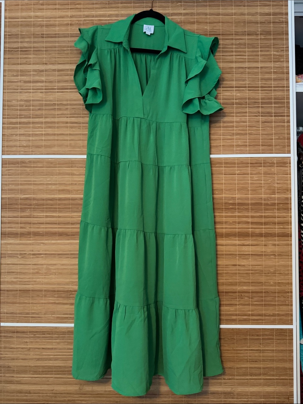 Green Tiered Maxi Dress with Ruffle Sleeves